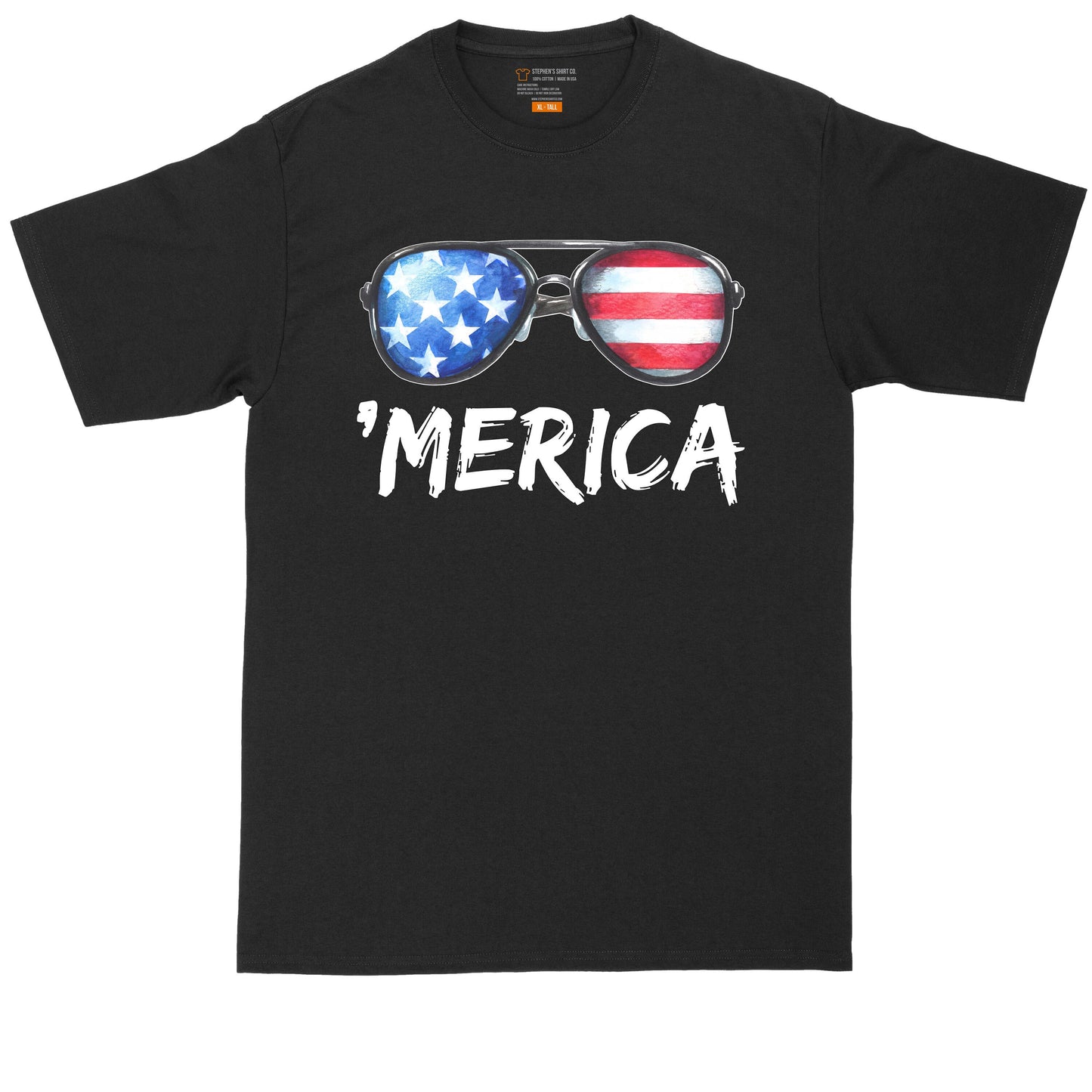 Big and Tall Men | Merica Flag and Sunglasses | July Fourth Graphic T-Shirt