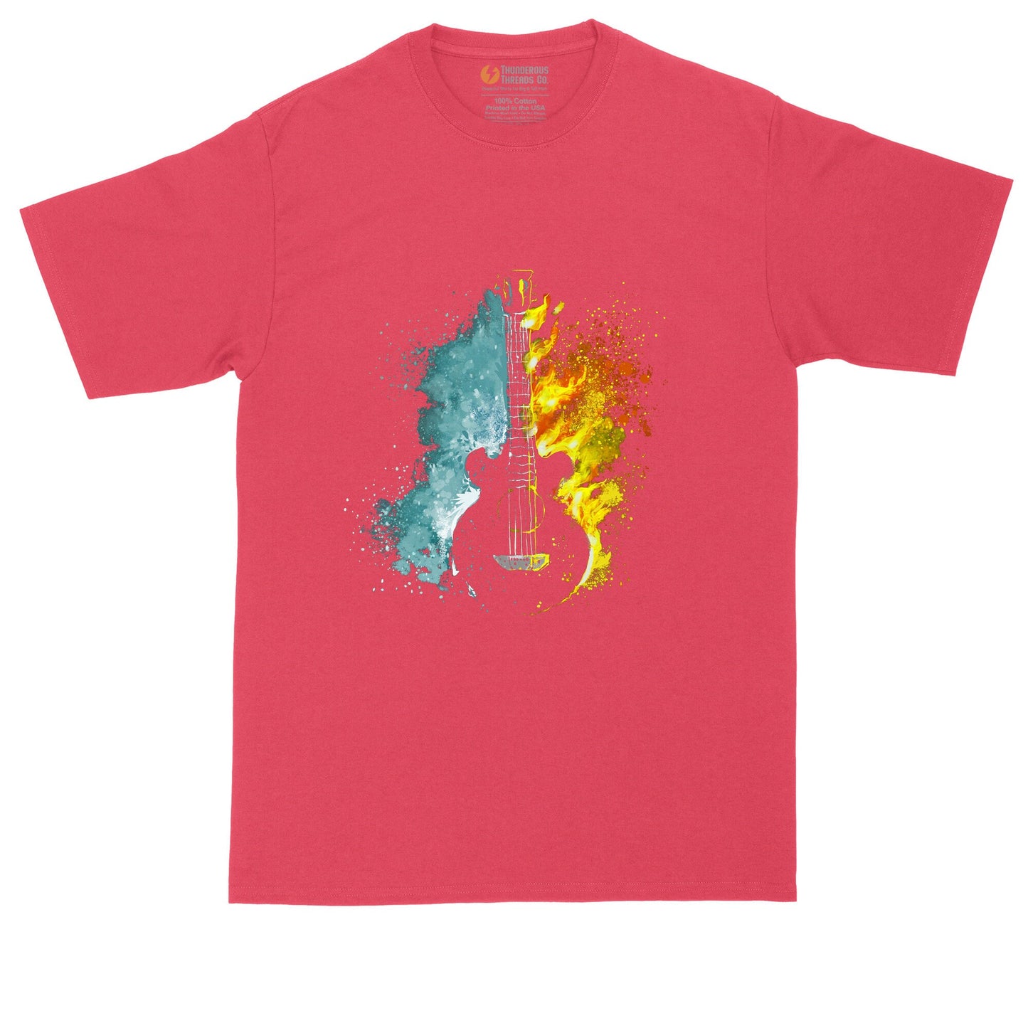 Fire and Water Guitar Design | Music Shirt | Guitar Player Shirt | Mens Big and Tall T-Shirt