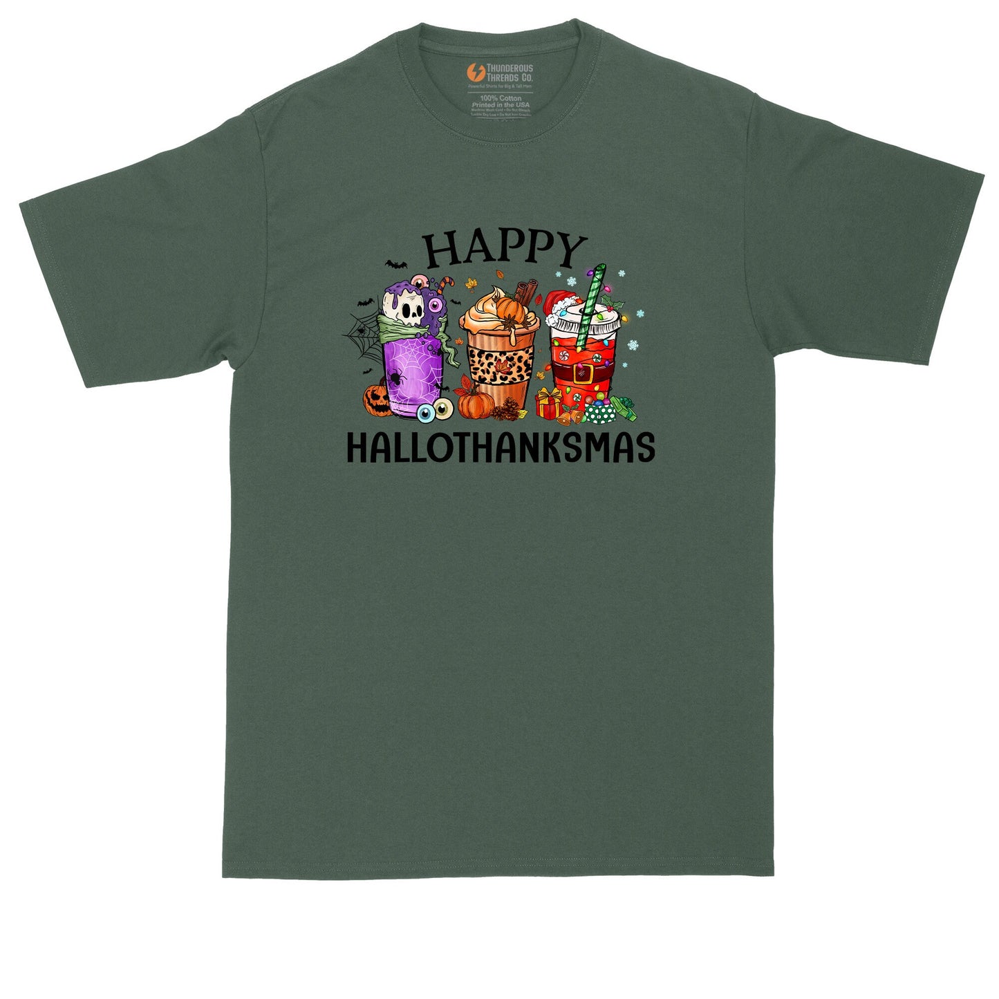Happy HallOThanksMas | Funny Halloween Shirt | Thanksgiving Shirt | Christmas Shirt | Mens Big & Tall T-Shirt